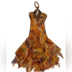 Beaded Earthy Floral-print Halter Dress -❌SOLD on Instagram-